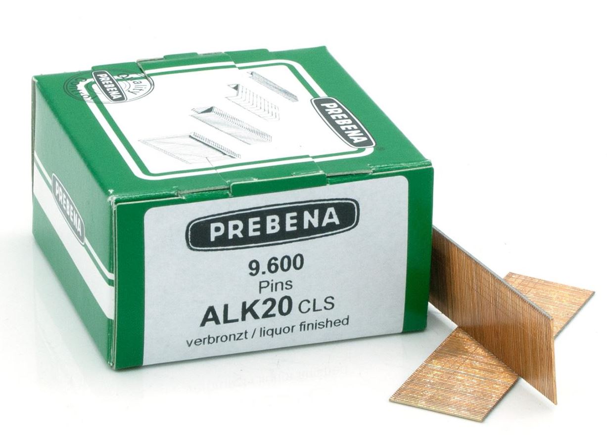 Prebena Pins Type ALK20CLS mit Kopf 
9600 Stück / Vpe 
Pinslänge 20 mm 
Drahtmaß Ø 0,64 mm
Ausführung verbronzter Stahl 